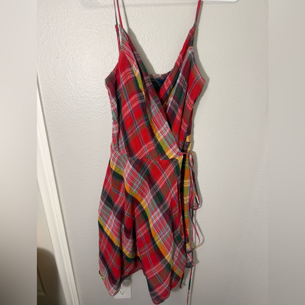 Polo by Ralph Lauren Multicolor Plaid Linen Wrap Dress